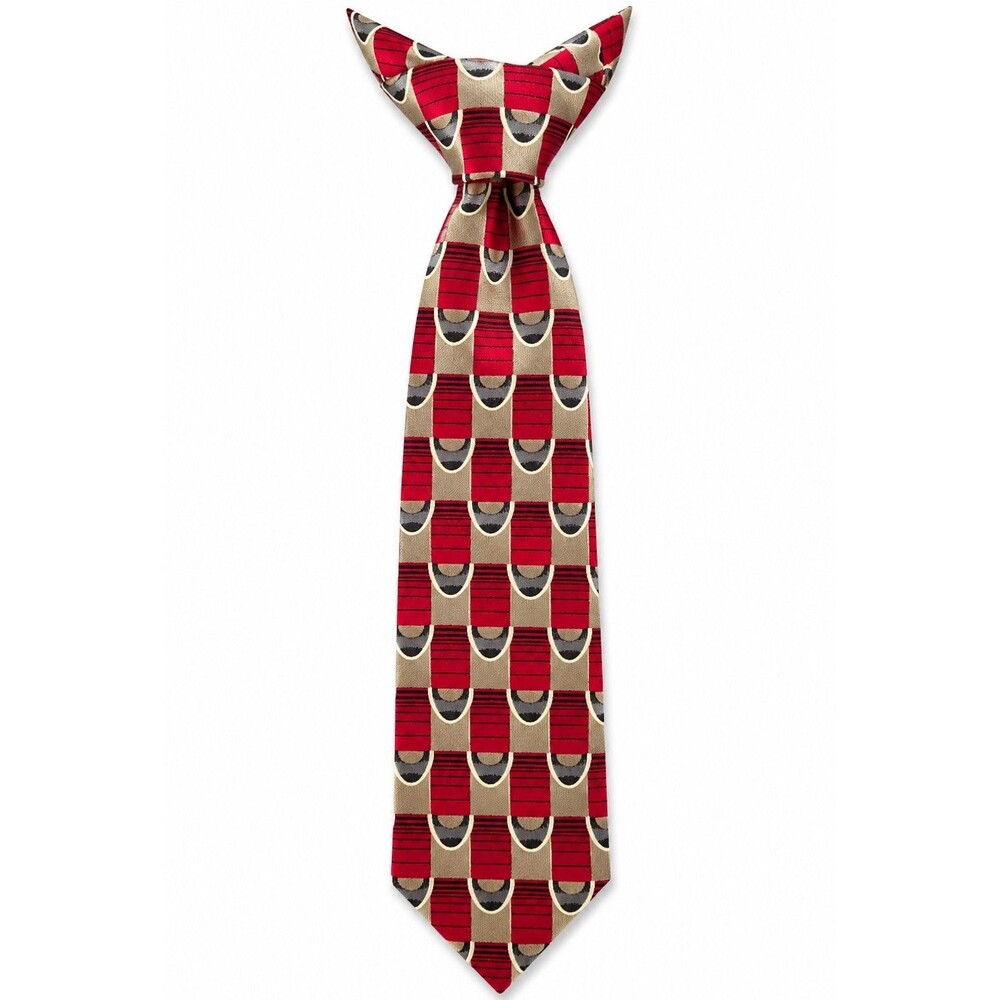 Barrington Red Beige Gray Black Geometric Silk Woven Men's Tie w/ Logo